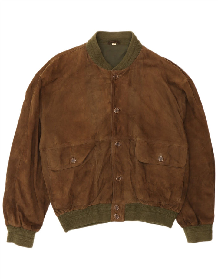Bomber vintage pentru bărbați din piele intoarsa IT 50 mare, maro, din piele