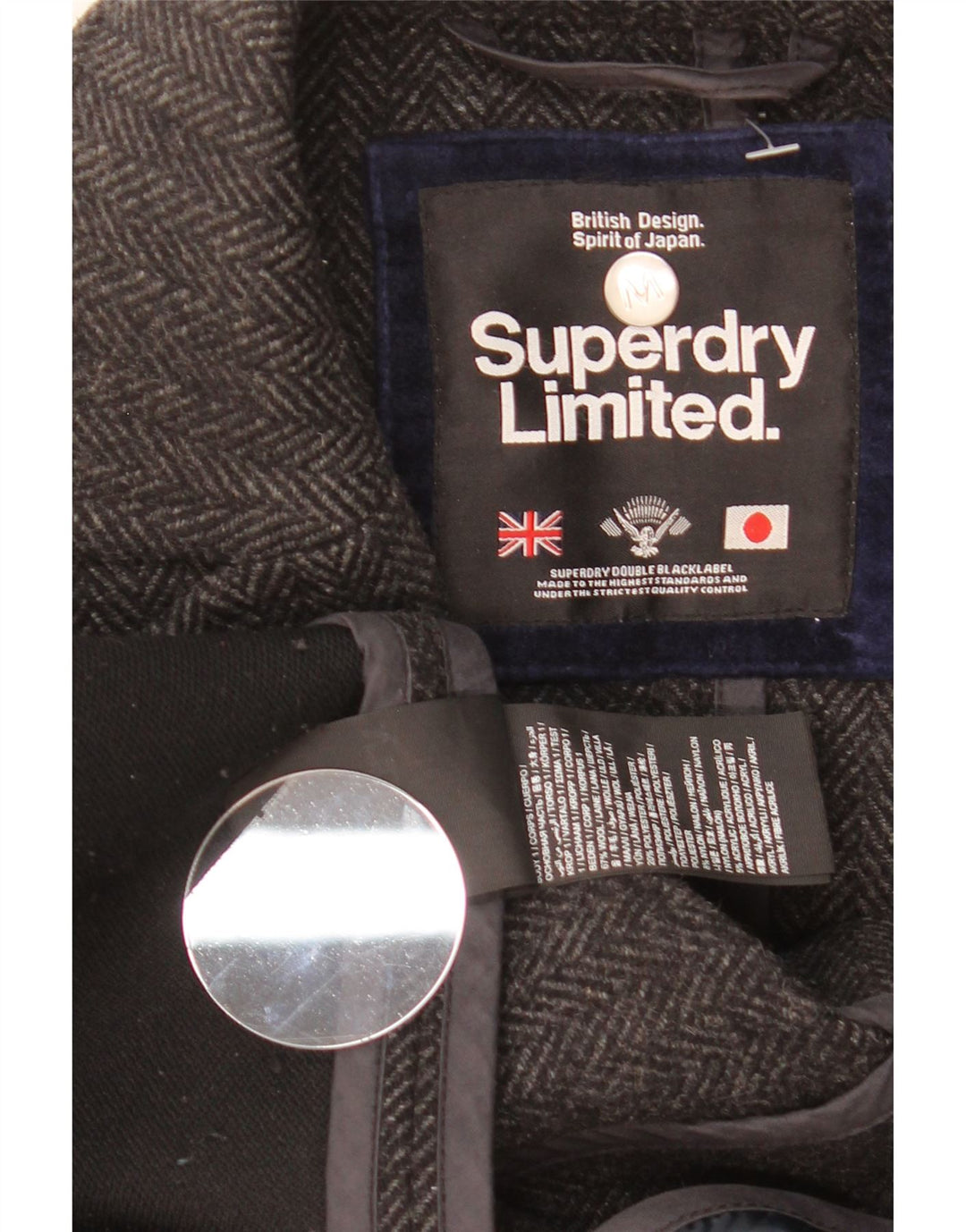 Pardesiu pentru bărbați Superdry XS, lână gri Herringbone