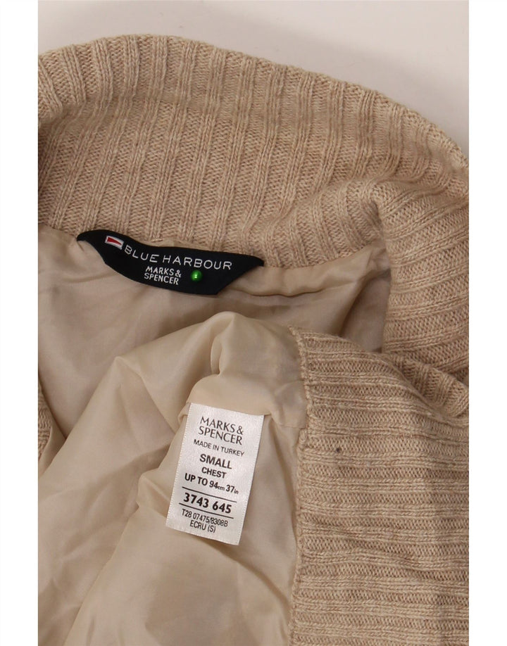 Pulover pentru bărbați Marks & Spencer, Blue Harbour, cu fermoar și gât, lână mică, bej
