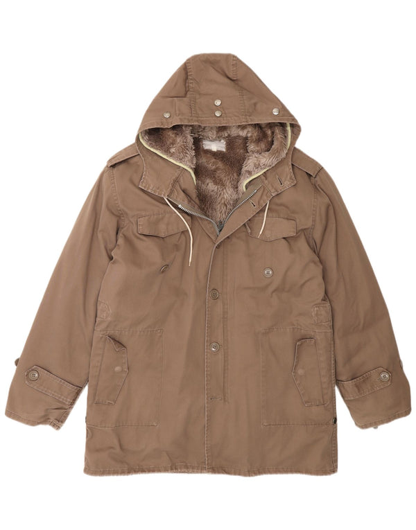 Vintage Mens Military Hooded Sherpa Parka Jacket UK 40 Large Brown