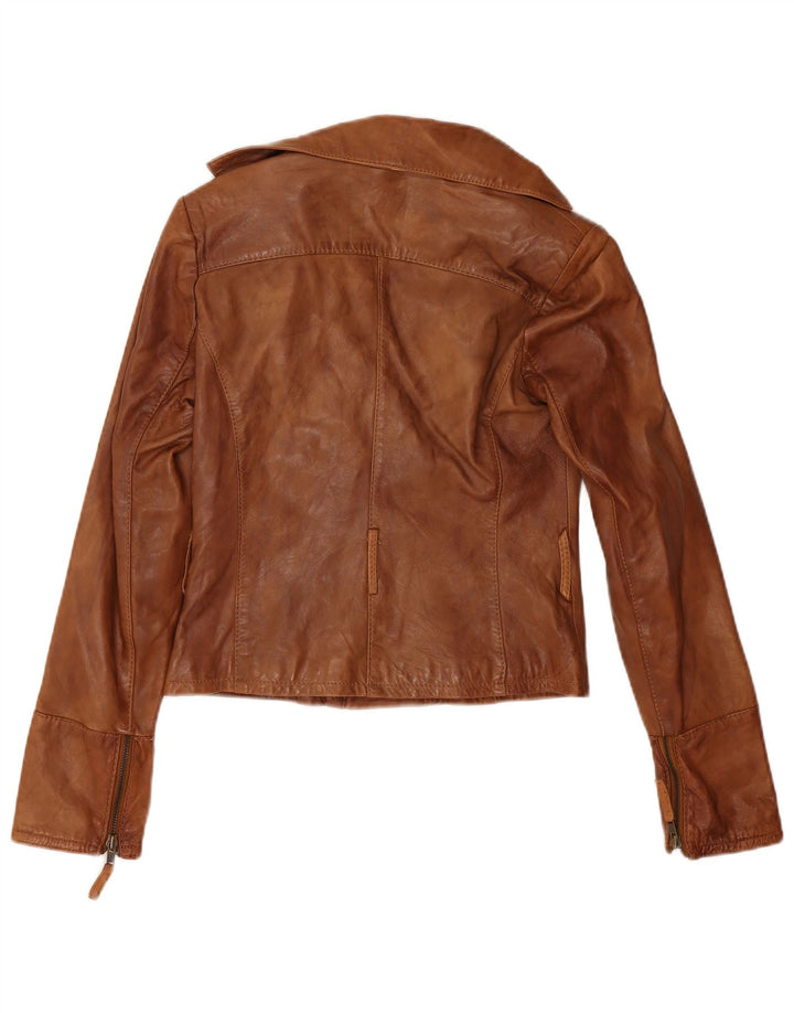 Jachetă pentru femei Stradivarius Crop Biker UK 10 Mic din piele maro