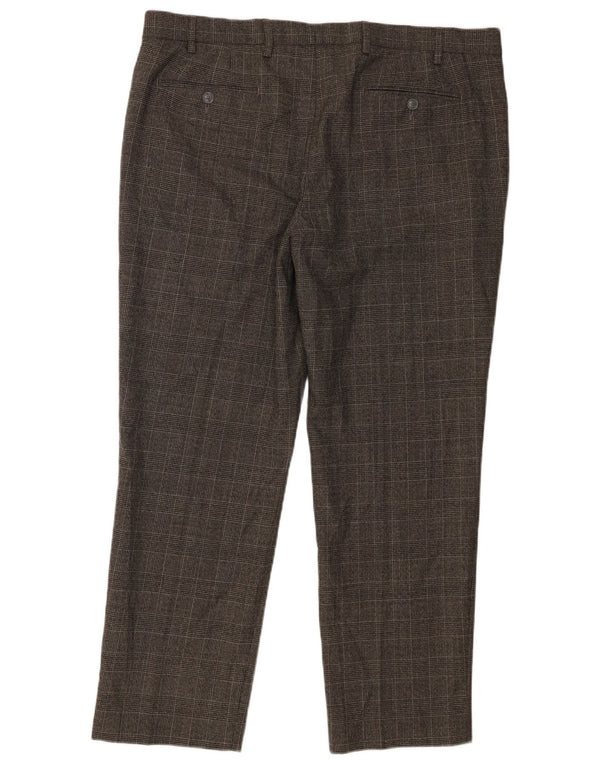 Marks & Spencer Mens Straight Regular Fit Suit Trousers W40 L29 Grey Check