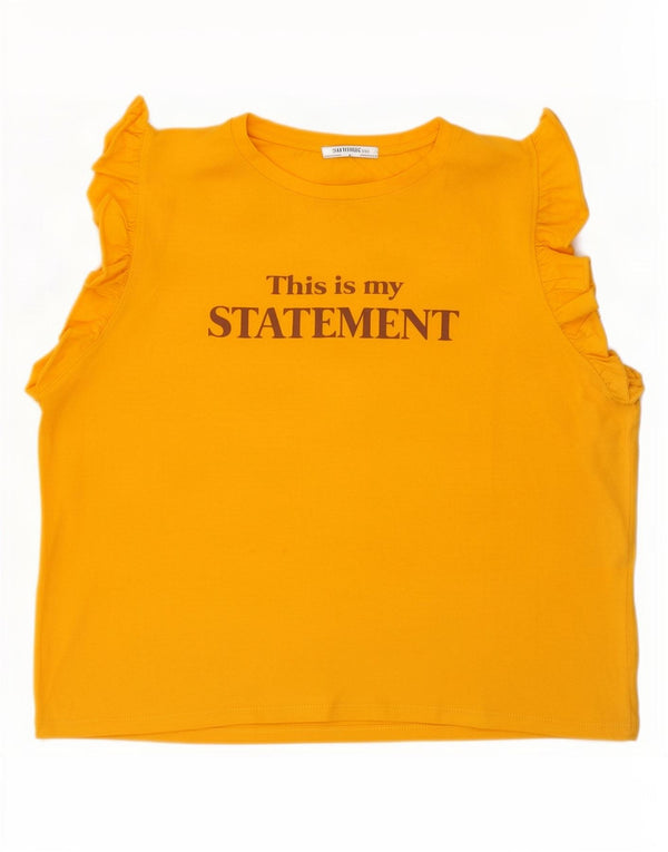 Tricou cu grafic Trafaluc pentru femei Zara UK 16, bumbac galben mare