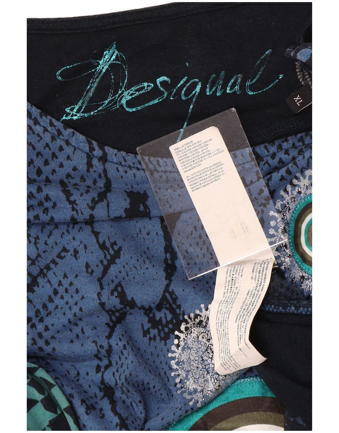 DESIGUAL Top grafic pentru femei cu mânecă lungă UK 18 XL, albastru, viscoză cu imprimeu animal