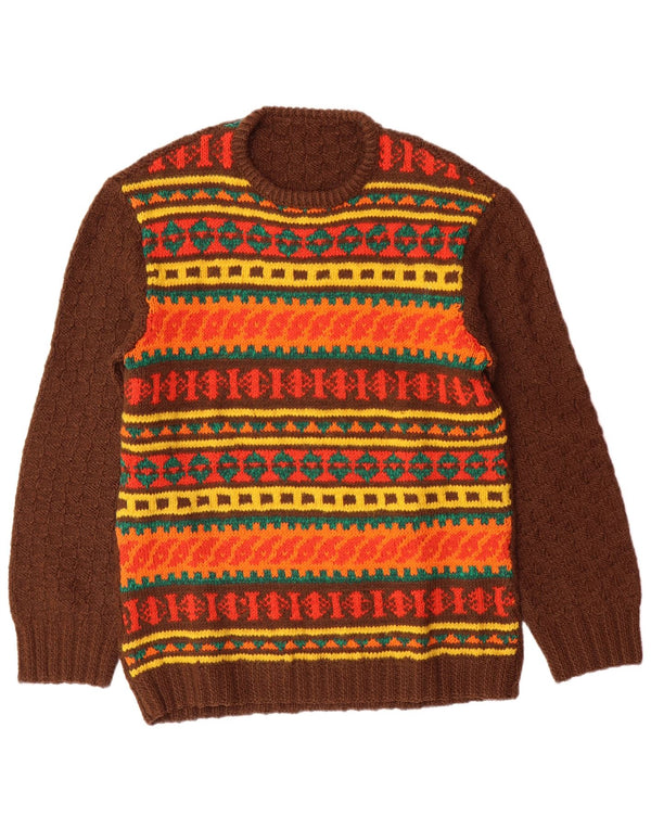 Pulover VINTAGE pentru bărbați cu gâtul turnat, maro mediu, Fair Isle
