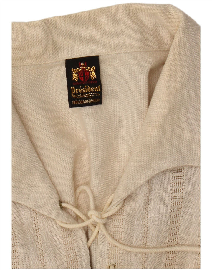 Cămașă vintage pentru bărbați cu mânecă scurtă, bumbac, bej mediu