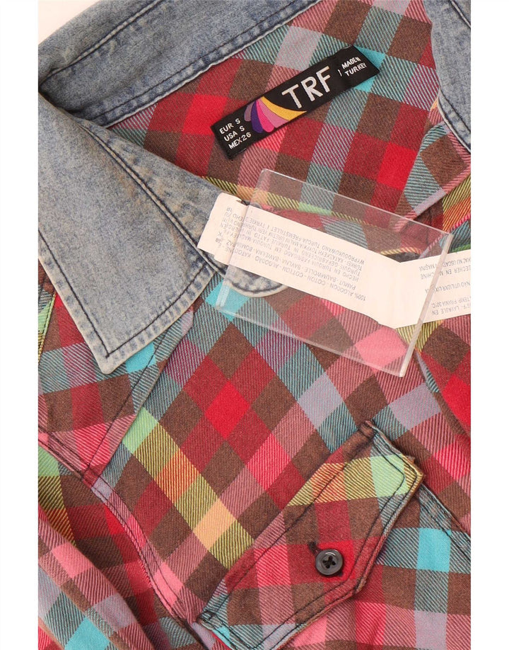 Cămașă de flanel vintage pentru femei UK 10, bumbac cu carouri multicolore mici