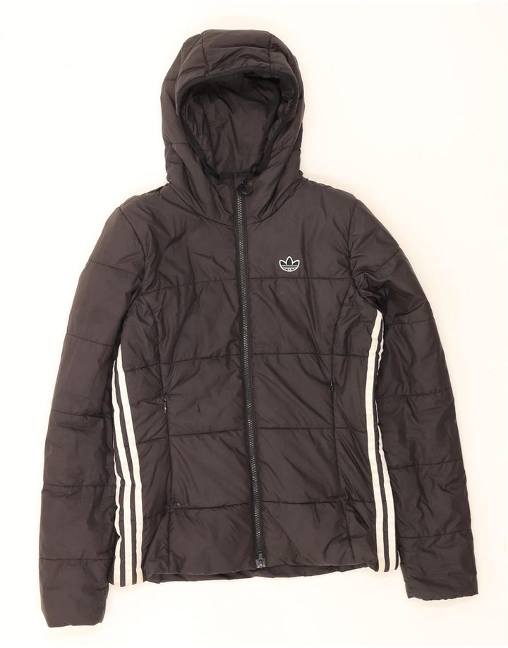 Jachetă căptușită cu glugă Adidas pentru femei UK 10 Poliester negru mic