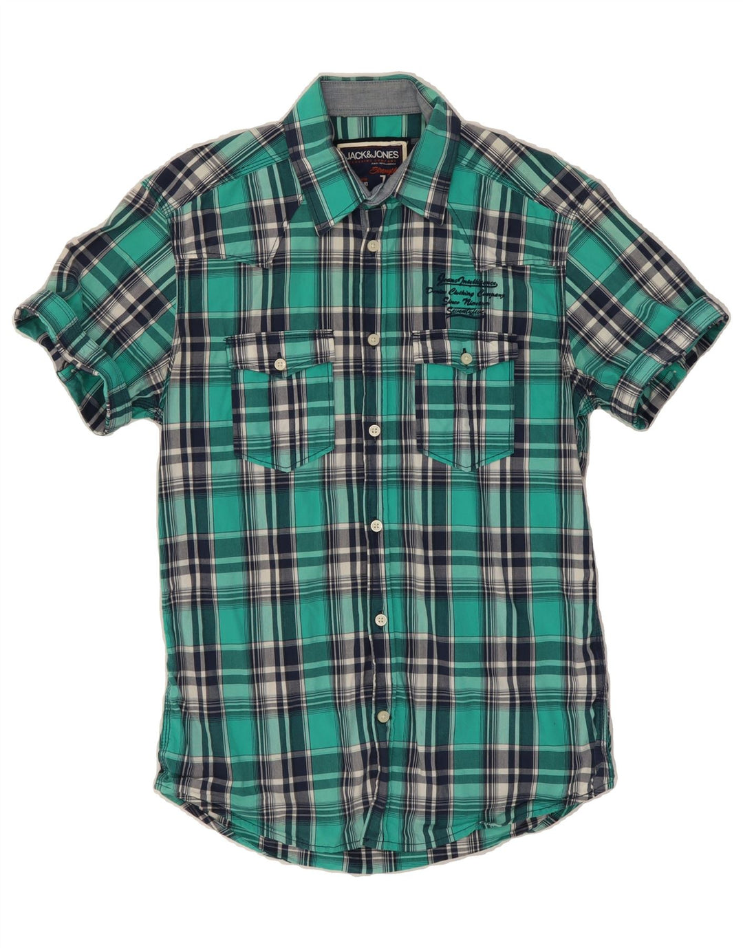 JACK & JONES Mens Short Sleeve Shirt Medium Green Check Cotton Vintage Jack & Jones and Second-Hand Jack & Jones from Messina Hembry 