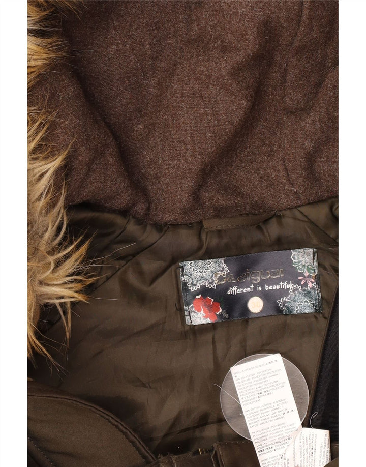 Jachetă parka cu glugă Desigual pentru femei EU 38, bumbac kaki mediu