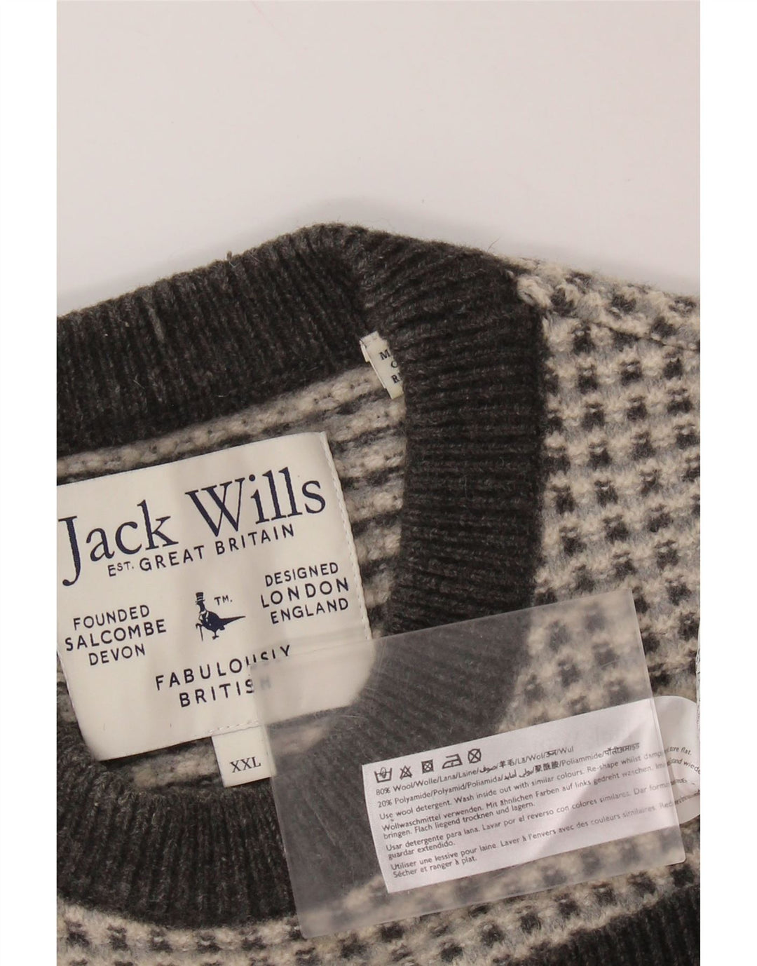 JACK WILLS Pulover pentru femei cu decolteu rotund UK 20 2XL Lână cu carouri gri