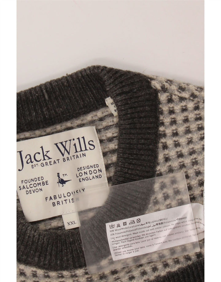 JACK WILLS Pulover pentru femei cu decolteu rotund UK 20 2XL Lână cu carouri gri