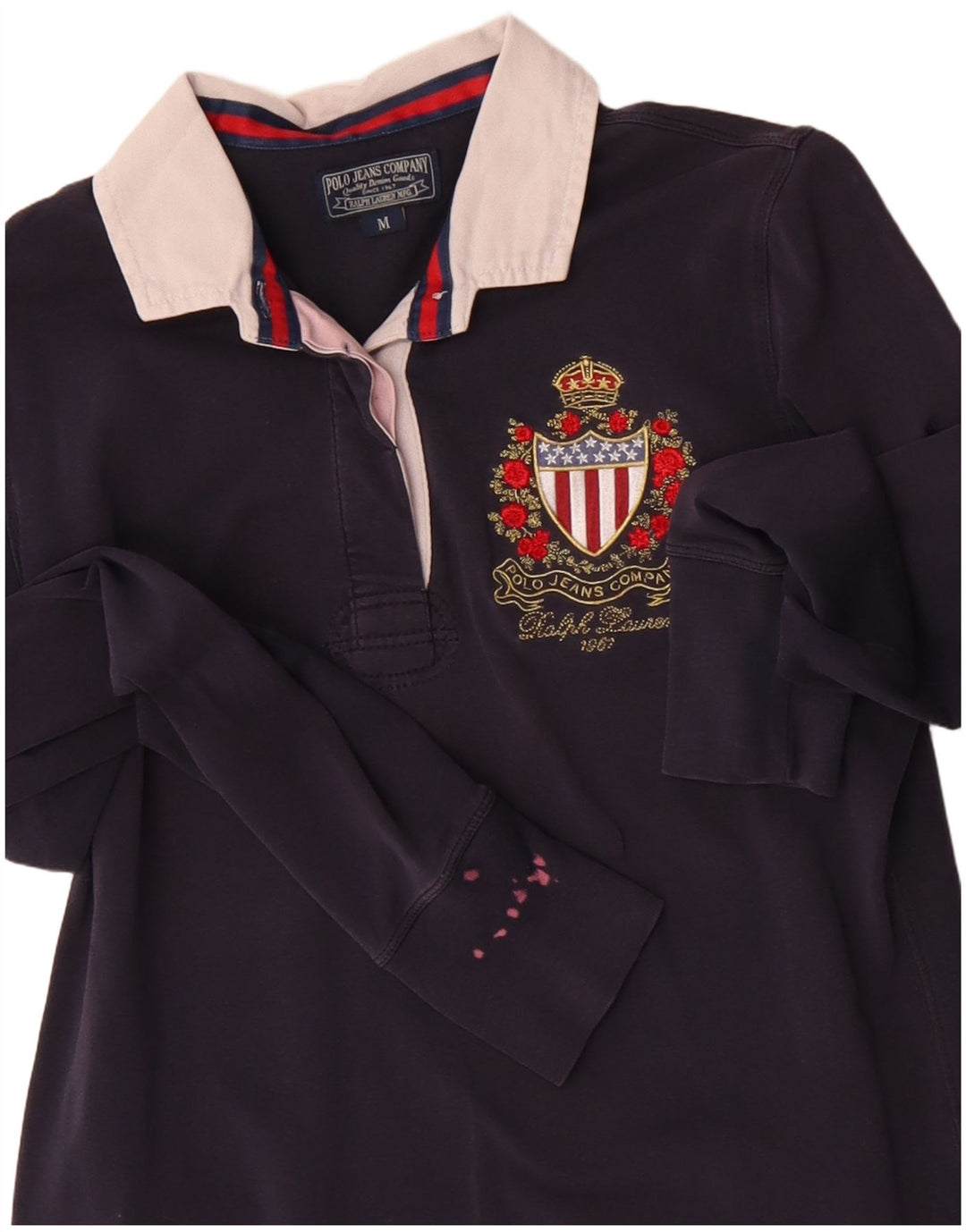 POLO RALPH LAUREN Tricou polo cu mânecă lungă pentru femei UK 12 Medium Bleumarin