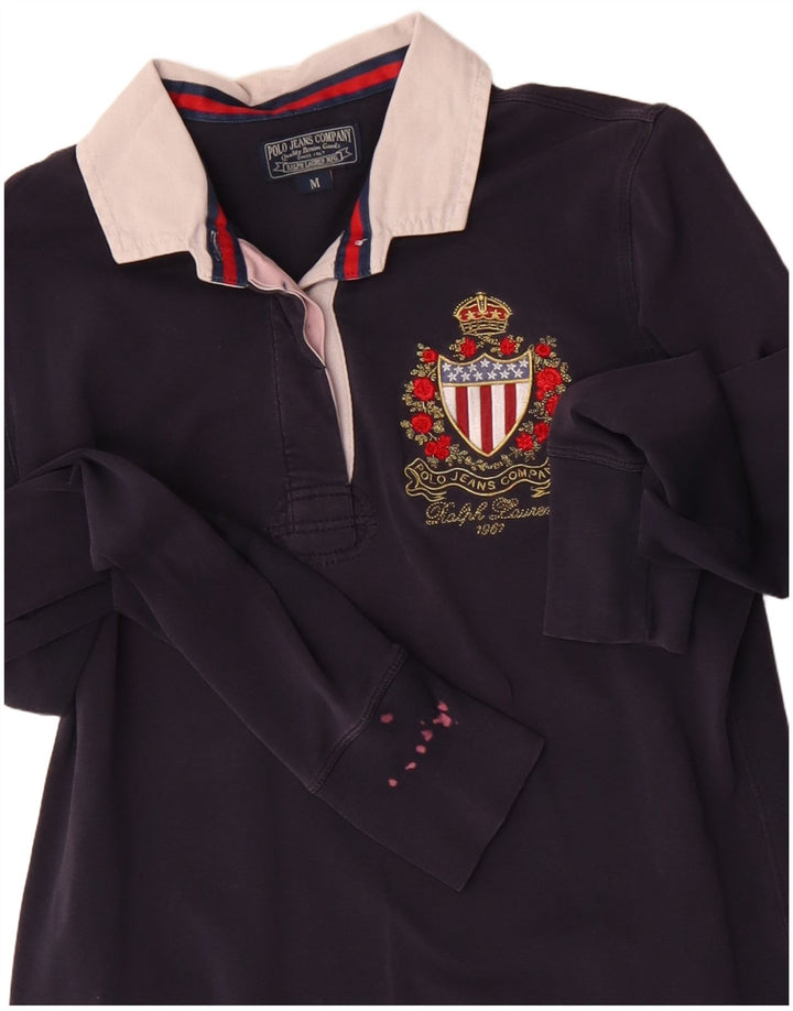 POLO RALPH LAUREN Tricou polo cu mânecă lungă pentru femei UK 12 Medium Bleumarin