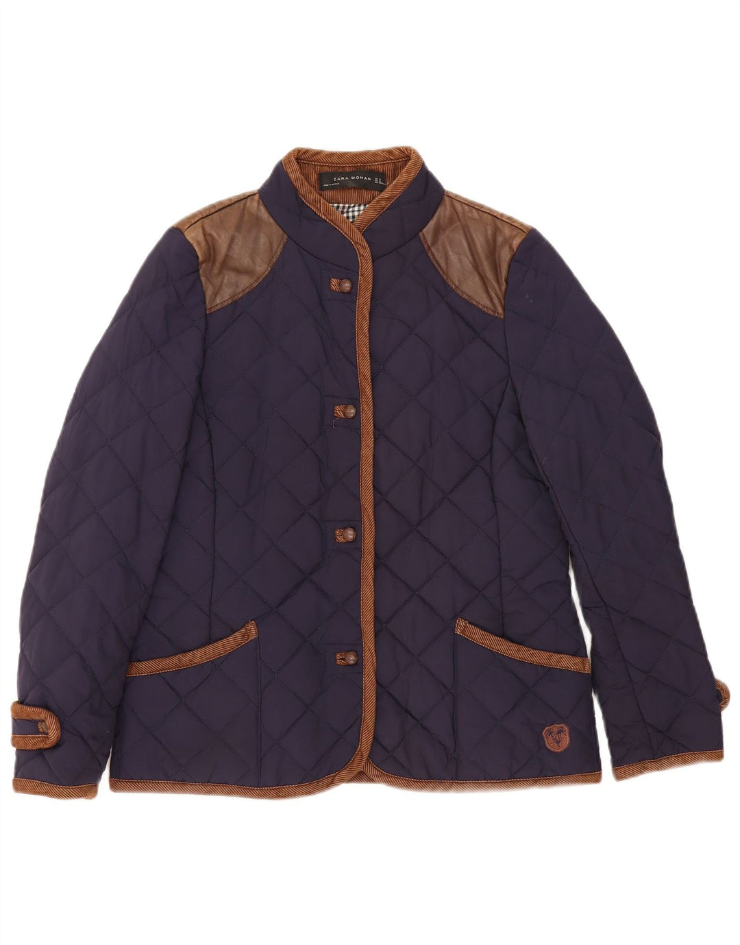 Jachetă matlasată pentru femei Zara UK 14 Medium bleumarin din bumbac color bloc