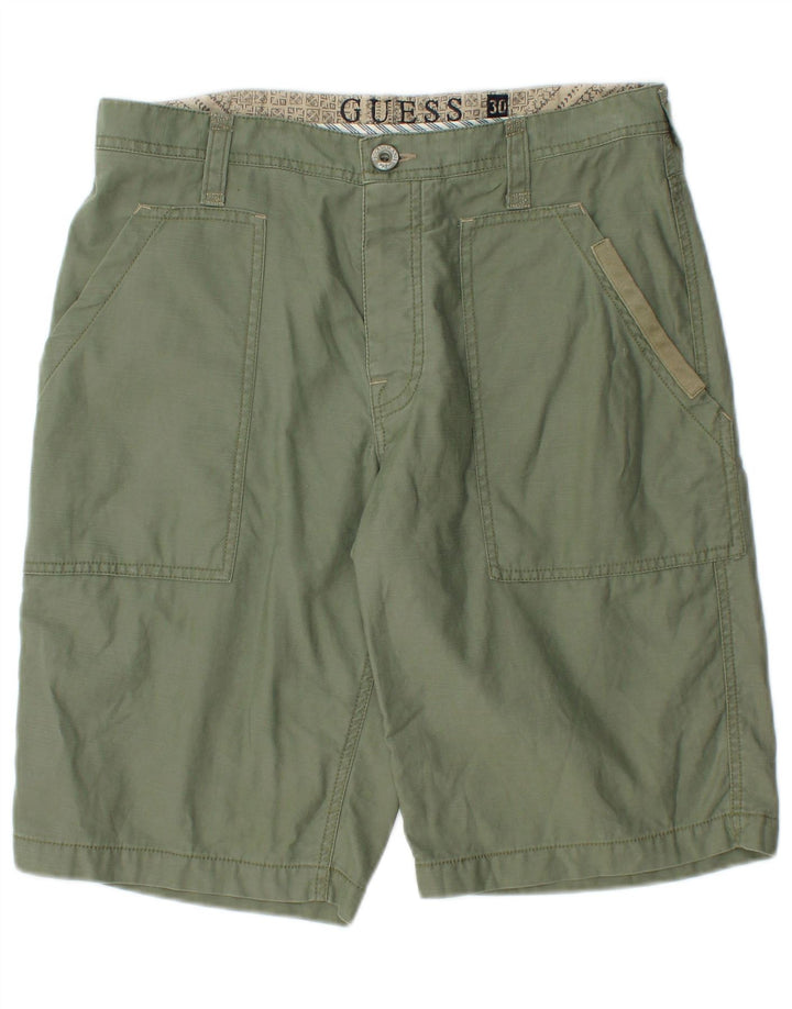 Pantaloni scurți cargo Guess pentru bărbați W30, bumbac mediu kaki