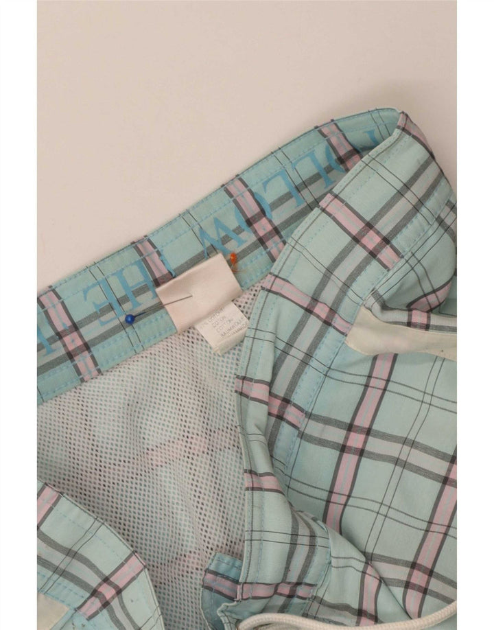 Pantaloni scurți de înot Sundek pentru bărbați, bumbac cu carouri albastre medii