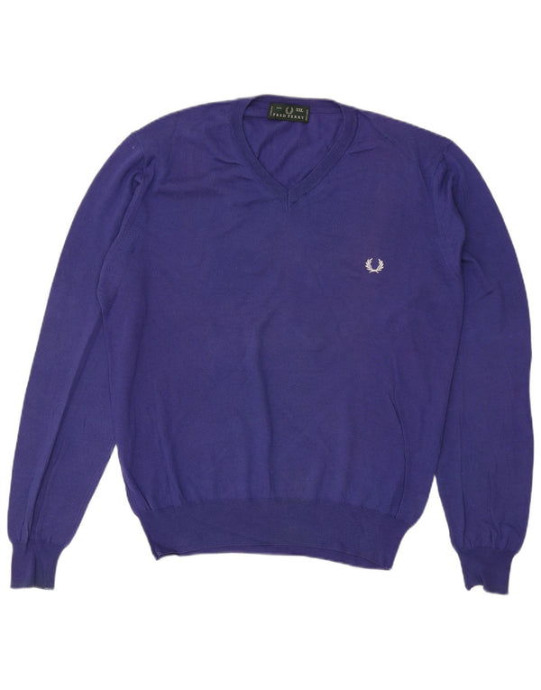 Pulover cu decolteu în V Fred Perry pentru bărbați, bumbac violet 2XL