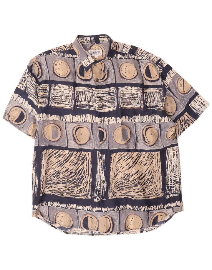 Cămașă cu mânecă scurtă pentru bărbați LAURENT, mare, din mătase geometrică, albastru