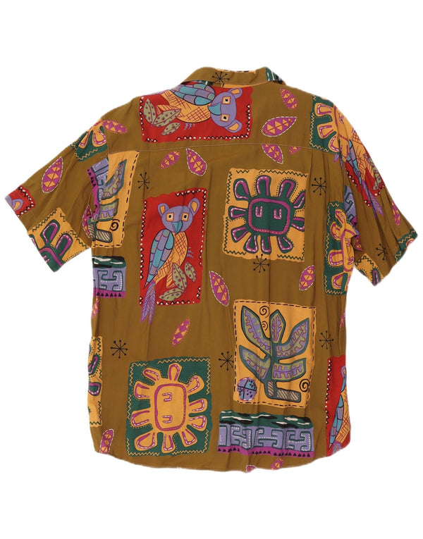 Cămașă cu mânecă scurtă cu model abstract pentru bărbați vintage Mărimea 18 2XL kaki