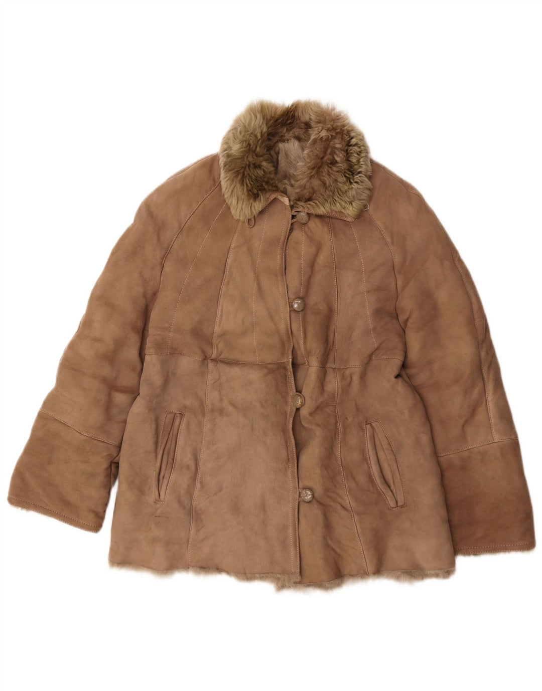 Jachetă vintage pentru femei din shearling UK 12 Bej mediu