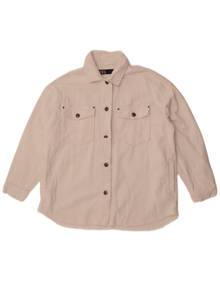 Jachetă supradimensionată din velur pentru femei Zara UK 10, bumbac alb mic