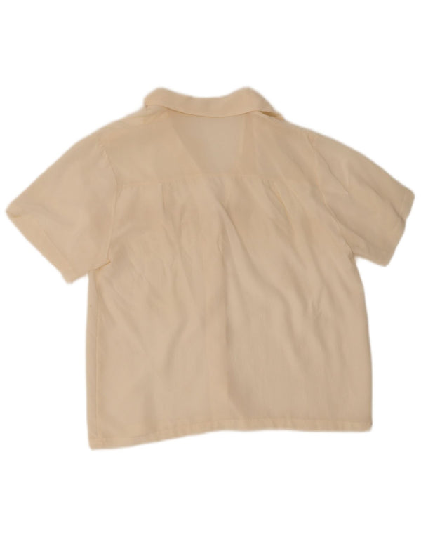Bluză cămașă cu mânecă scurtă pentru femei vintage UK 16 mare, bej, mătase