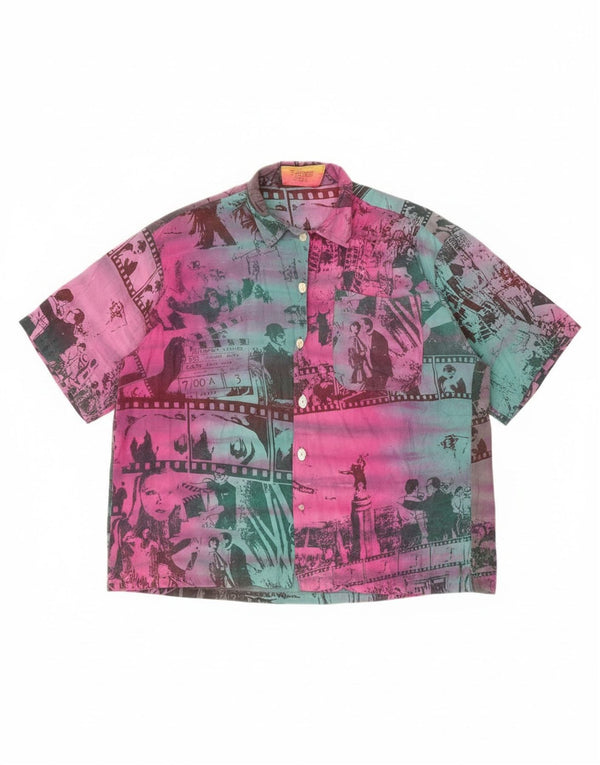 Bluză cu cămașă cu grafică supradimensionată vintage pentru femei UK 16, mare, roz, color block