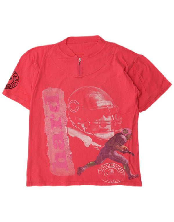 Tricou grafic vintage pentru femei cu fermoar și gât Top UK 16 mare roz