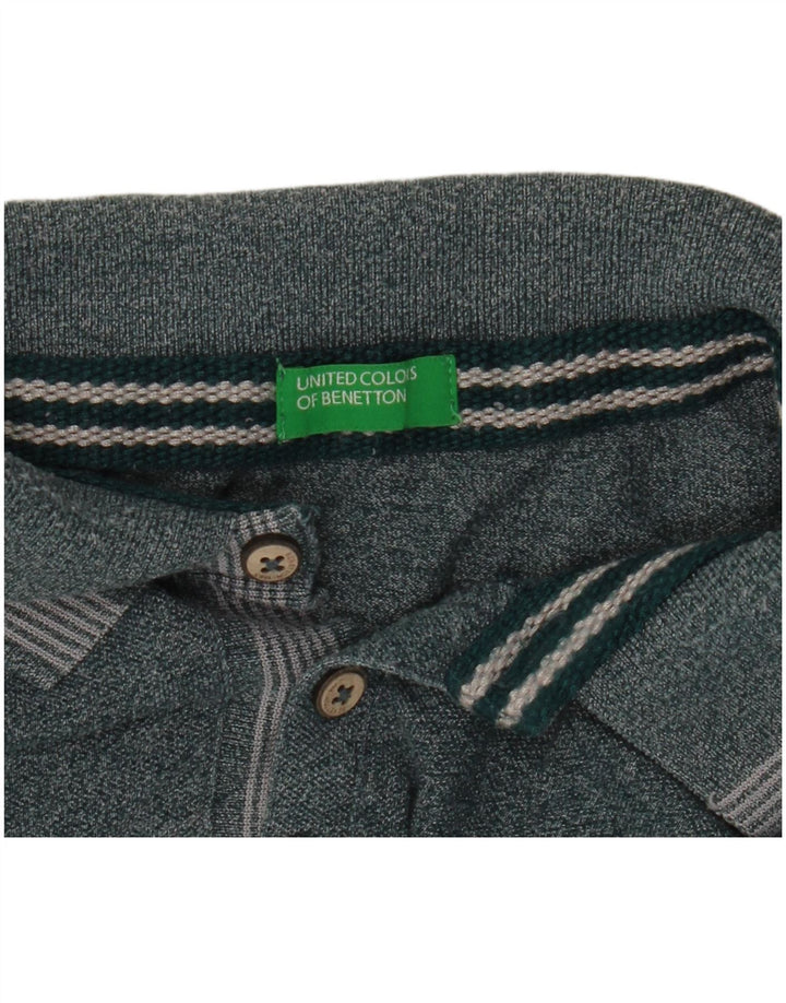 Tricou polo cu grafică Benetton pentru bărbați, verde mediu pestat
