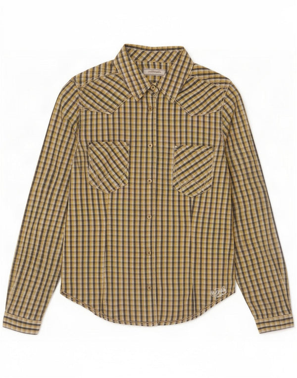 Wrangler Womens Shirt UK 10 Small Yellow Gingham Bumbac