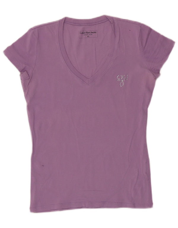 Calvin Klein Jeans Tricou pentru femei Top UK 6 XS Purple Bumbac