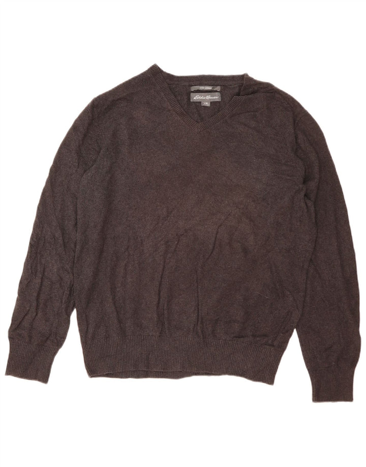 Pulover pentru bărbați cu decolteu în V Eddie Bauer, bumbac cu pete, gri mediu