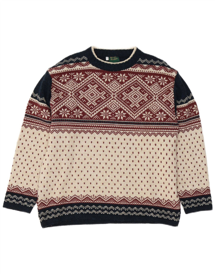 VINTAGE Pulover pentru bărbați cu gâtul turnat, mic, multicolor, Fair Isle