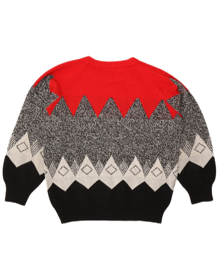 Pulover vintage pentru damă cu gât roșu și pulover UK 16 mare, multicolor