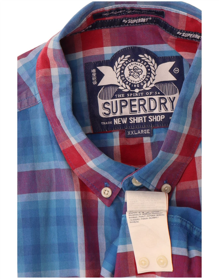 Cămașă cu mânecă scurtă pentru bărbați Superdry 2XL, bumbac cu carouri albastre