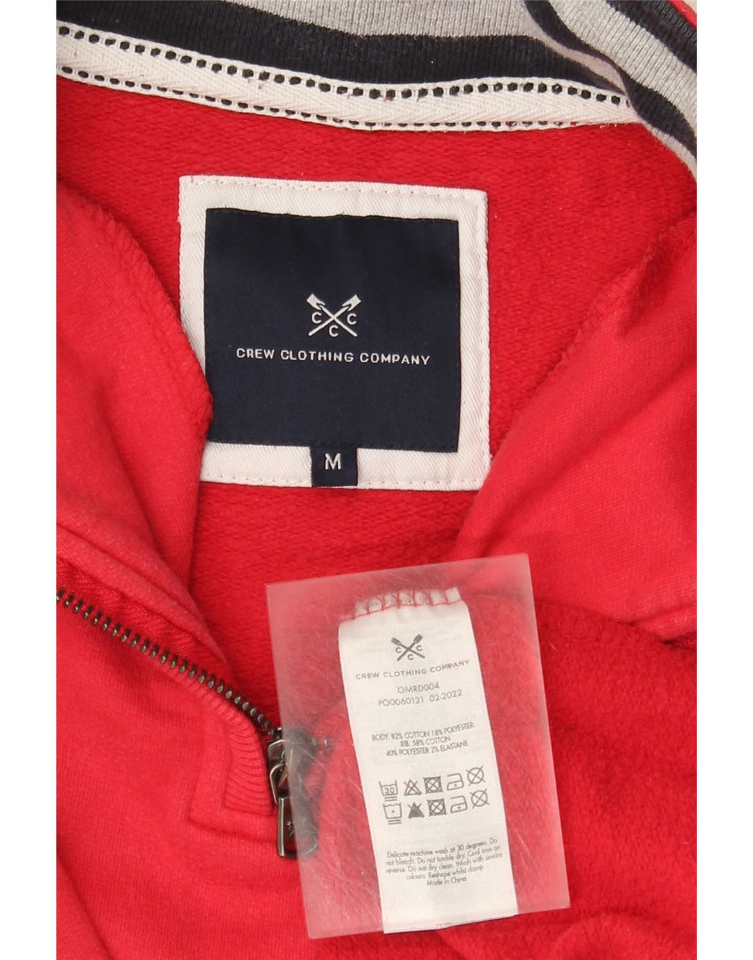 Crew Clothing Hanorac pentru bărbați cu fermoar și gât Pulover Bumbac roșu mediu