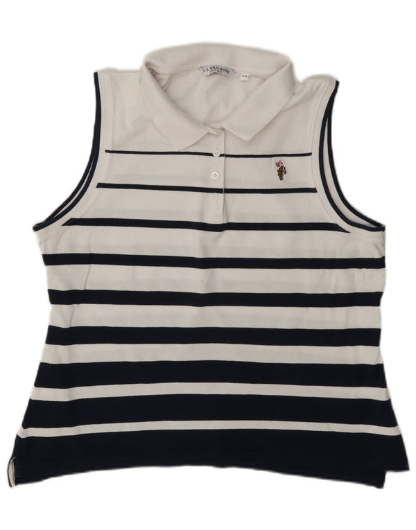 U.S. Polo Assn. Cămașă fără mâneci pentru femei UK 14 mare, bumbac cu dungi albe
