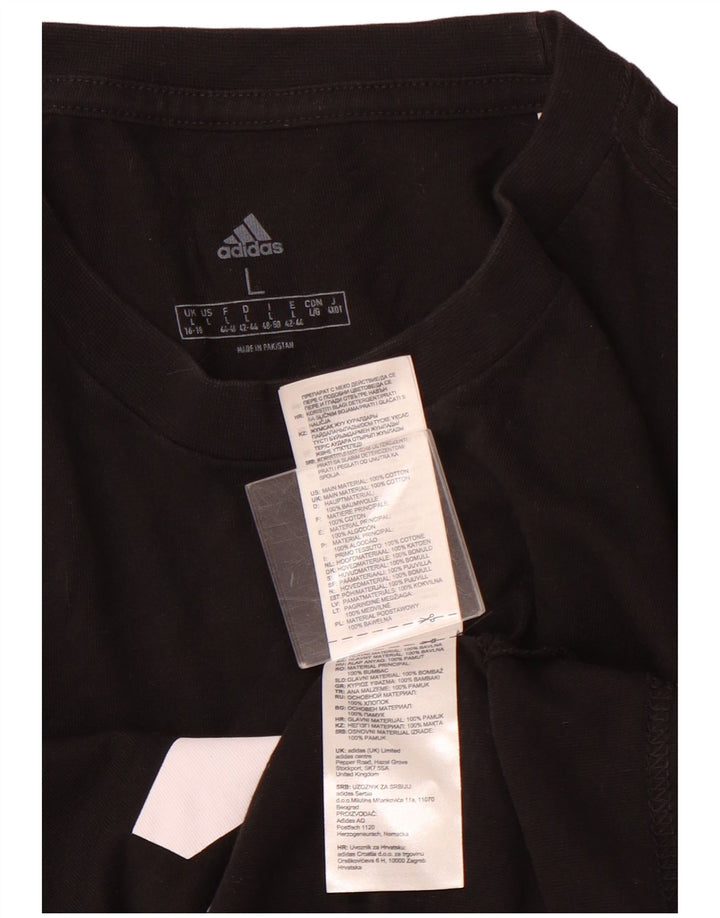 Tricou grafic ADIDAS pentru femei, Marea Britanie 16/18, bumbac negru mare