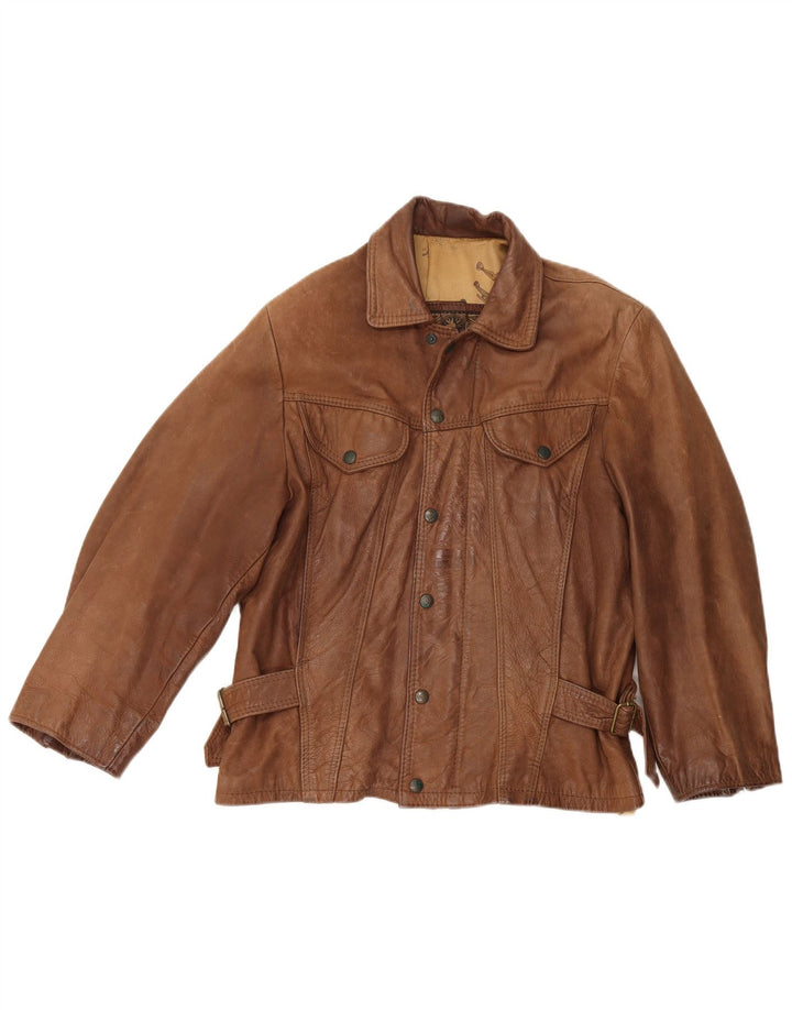 Jachetă de piele vintage pentru bărbați UK 38 maro mediu