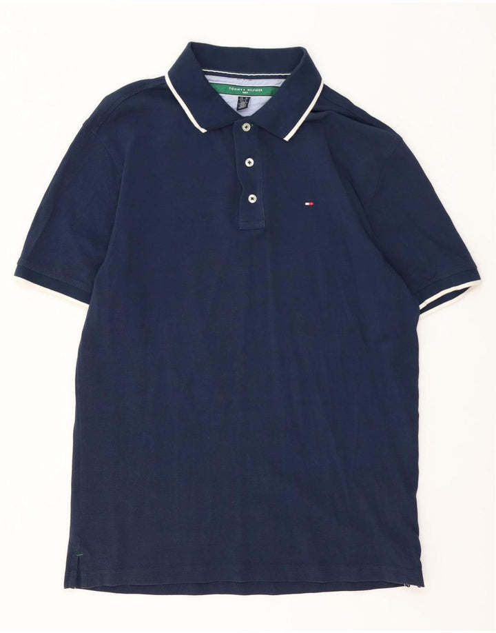 Cămașă polo Tommy Hilfiger pentru bărbați, bumbac cu dungi albastru bleumarin mediu