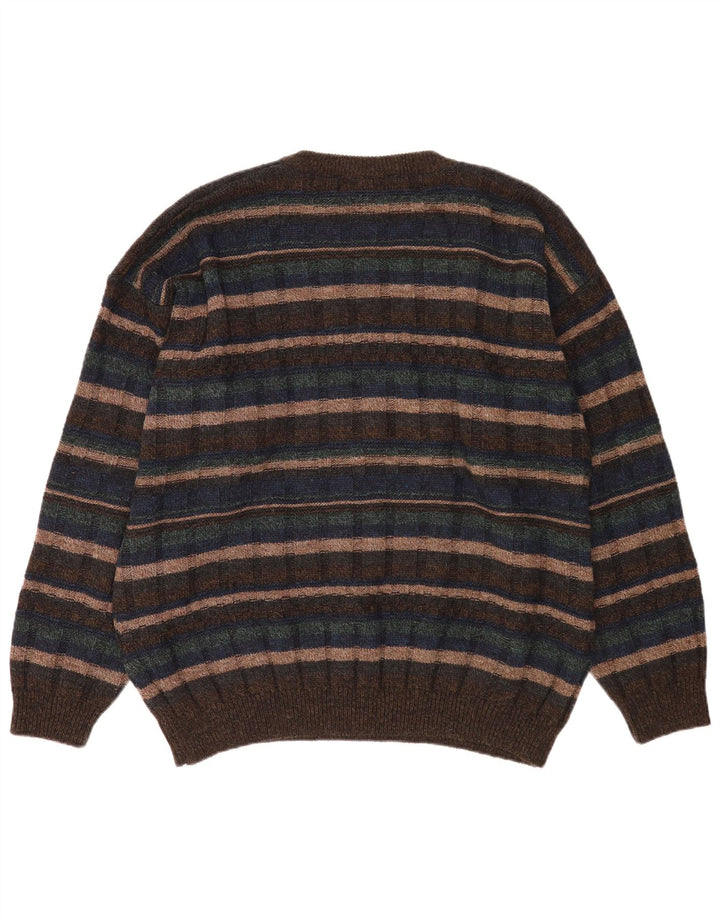 Pulover pentru bărbați Canda cu decolteu triplu, XL, maro, cu dungi acrilice