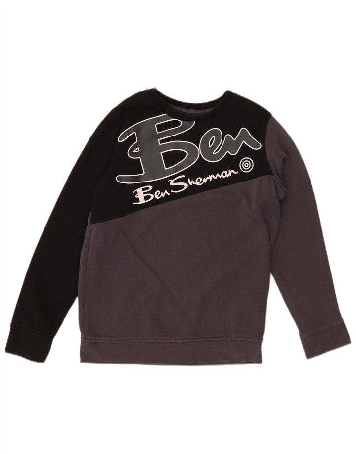 BEN SHERMAN Hanorac grafic pentru băieți Pulover 9-10 ani, gri, bloc de culoare