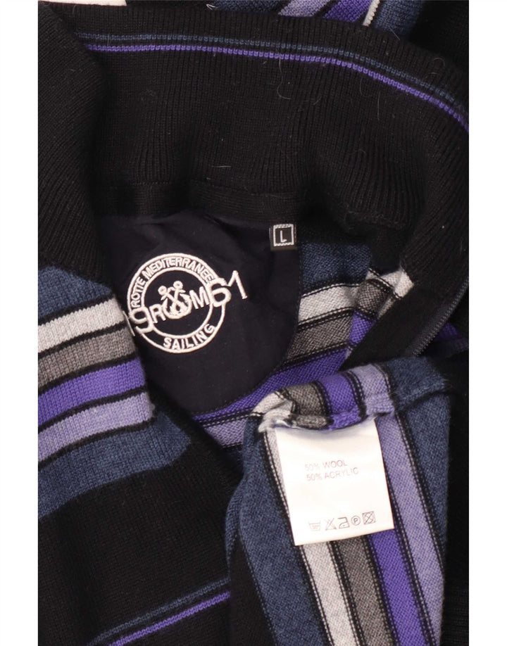 Pulover vintage pentru bărbați cu fermoar și gât, lână mare, cu dungi negre