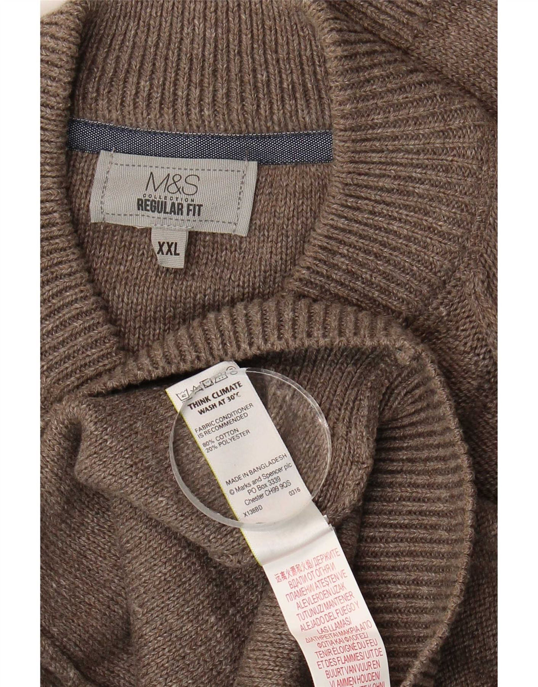Pulover cardigan pentru bărbați Marks & Spencer, cu formă regulată, 2XL, bumbac maro