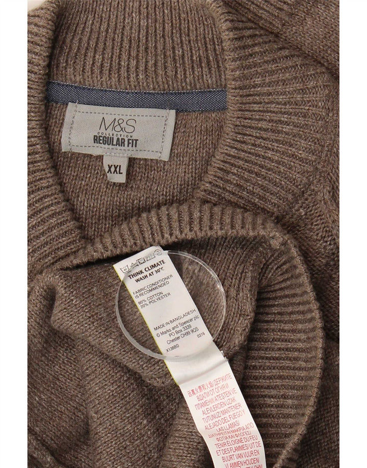 Pulover cardigan pentru bărbați Marks & Spencer, cu formă regulată, 2XL, bumbac maro