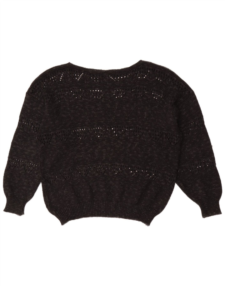 Pulover vintage pentru femei cu gât de barcă EU 40 Medium Negru Geometric