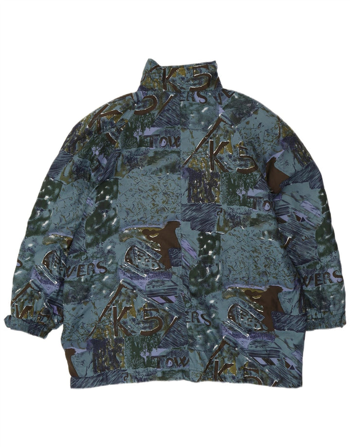 VINTAGE Jachetă de vânt supradimensionată pentru femei cu model abstract EU 44 XL Albastru