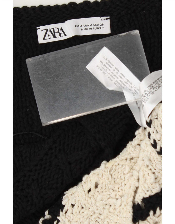 Top tricot pentru femei Zara UK 12, mediu negru, bumbac color bloc