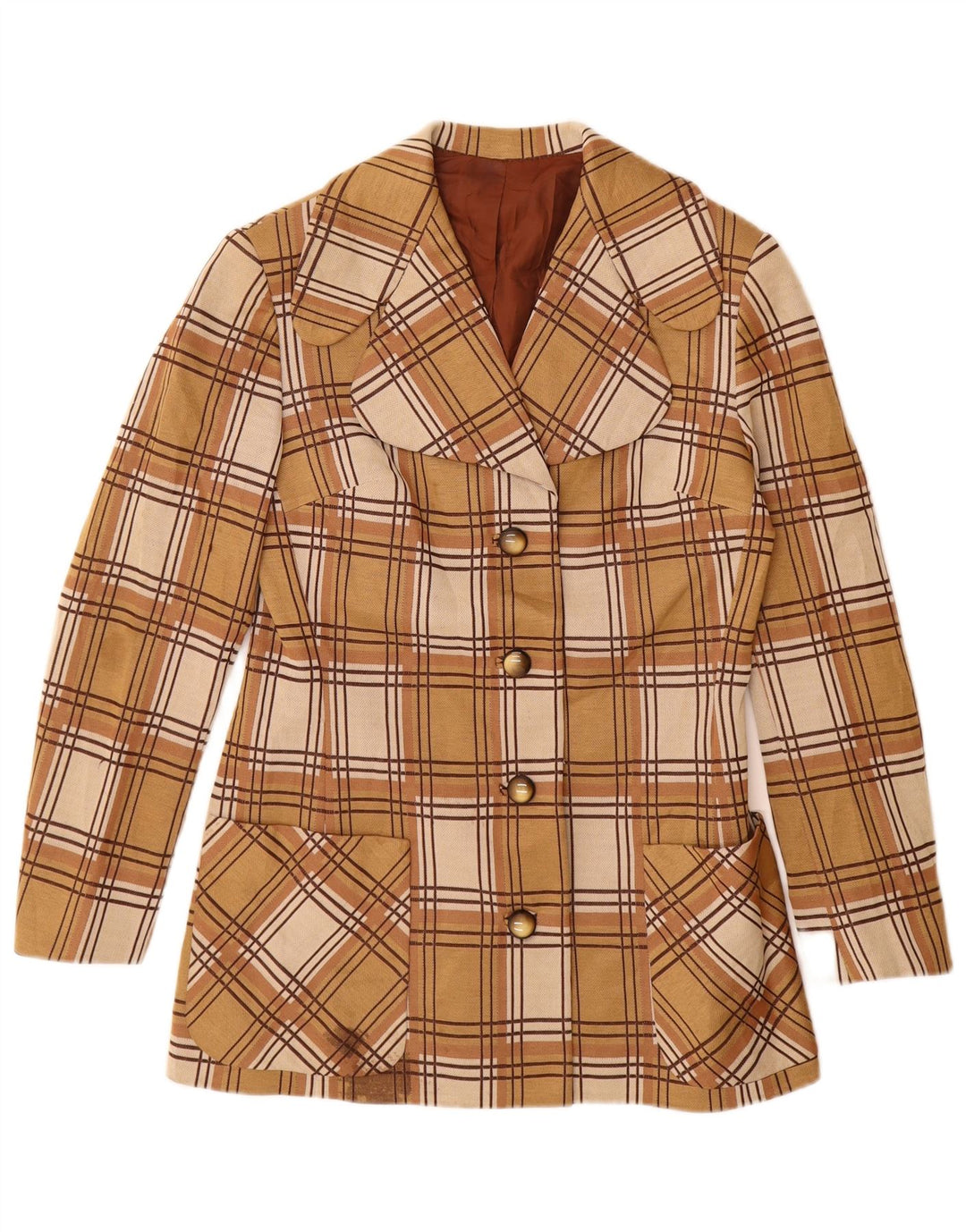 Blazer Vintage pentru femei cu 4 nasturi, UK 12 Medium Beige Check